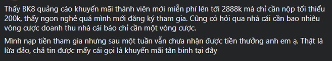 Người chơi Simon88 bóc phốt nhà cái BK8